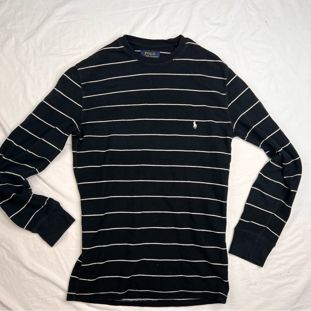 Polo Ralph Lauren Sweater Sz Medium Black Men Striped Cotton Casual L030824